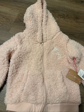 Young Hearts Pink Sherpa Zip-Up Jacket with Unicorn Sequin Patch Girls Pink